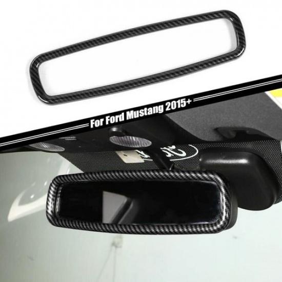For 2015- Ford Mustang Carbon Fiber Interior Rearview Mirror Trim Ring Cover