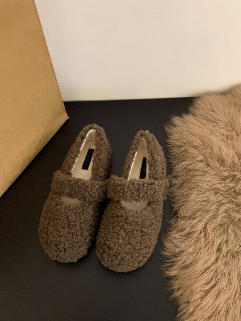 Flat-bottomed Versatile Mary Jane Mao Mao Shoes Korean Version of Women's Shoes To Wear 2025 New Autumn and Winter Velvet Cotton Shoes Single Shoes