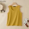 Women Casual Round Neck Solid Color Sleeveless Cotton Vest Tank Tops
