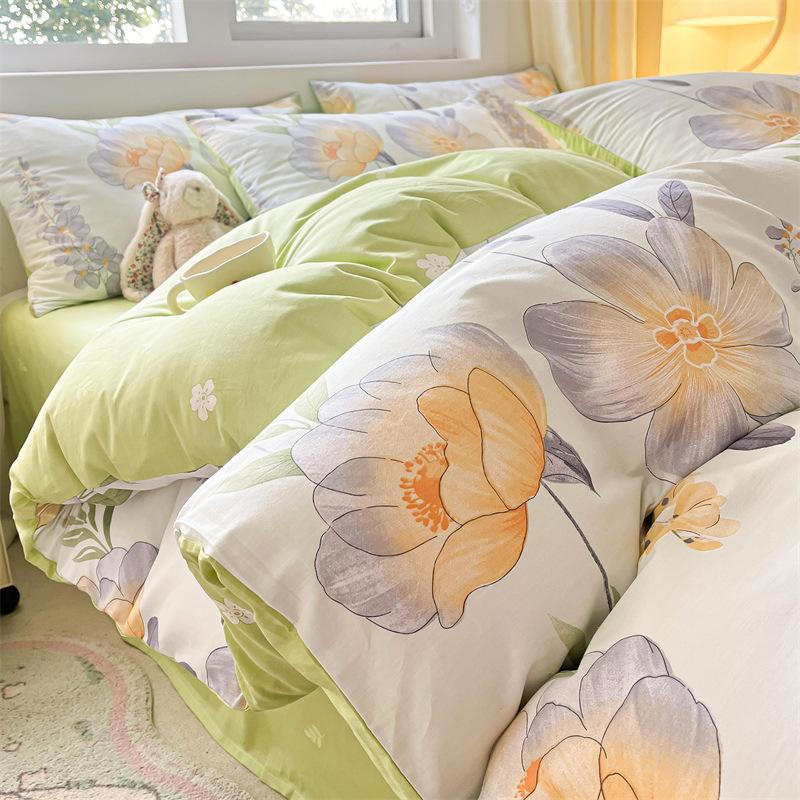 Bedding Four-piece Set, Cotton Pure Cotton Floral Quilt Cover, Bed Sheet Dormitory Three-piece Set