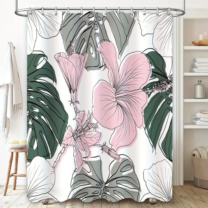 Modern Bathroom Shower Curtain Floral Design Waterproof Bath Decor Custom Size Print Polyester Fabric Decoration for Home Living