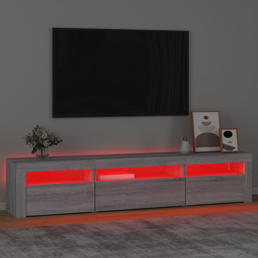 Vidaxl TV Stand with LED Lighting, Sonoma Oak Grey, 195x35x40 Cm