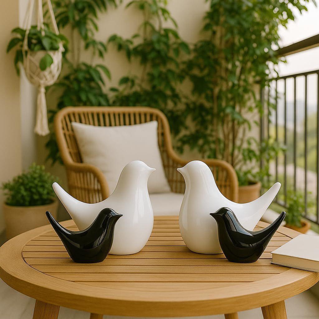 

Creative White and Black Glossy Ceramic Birds Figurines Home Decorations Accessories Party (Pack of 4)