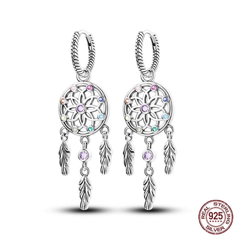 925 Silver Dream Catcher Earrings For Women Exquisite Zircon Carp Stud Fashion Jewelry Gift