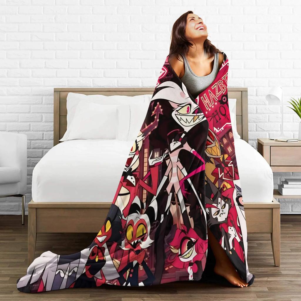 Warm Blanket Picnic Alastor Game VOX H-Hazbin Hotel Throw Blanket Flannel Bedspread For Couch Bed Fluffy Sofa Bed Cover