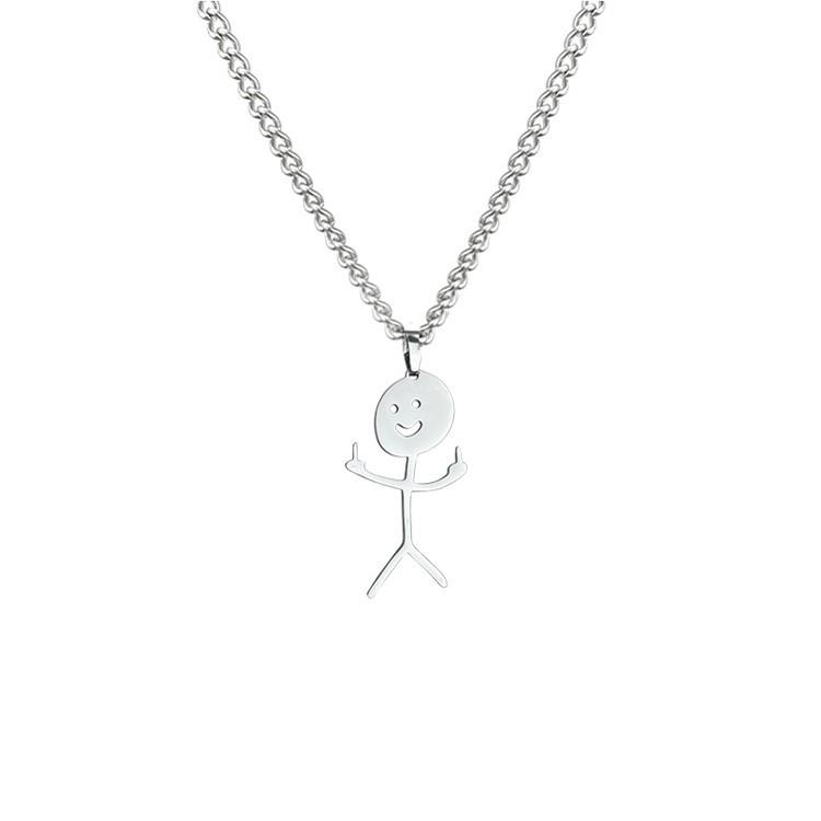 Personalized Cartoon  Stickman Cute Men And Women Couple Cute Trendy Stainless Steel Necklace