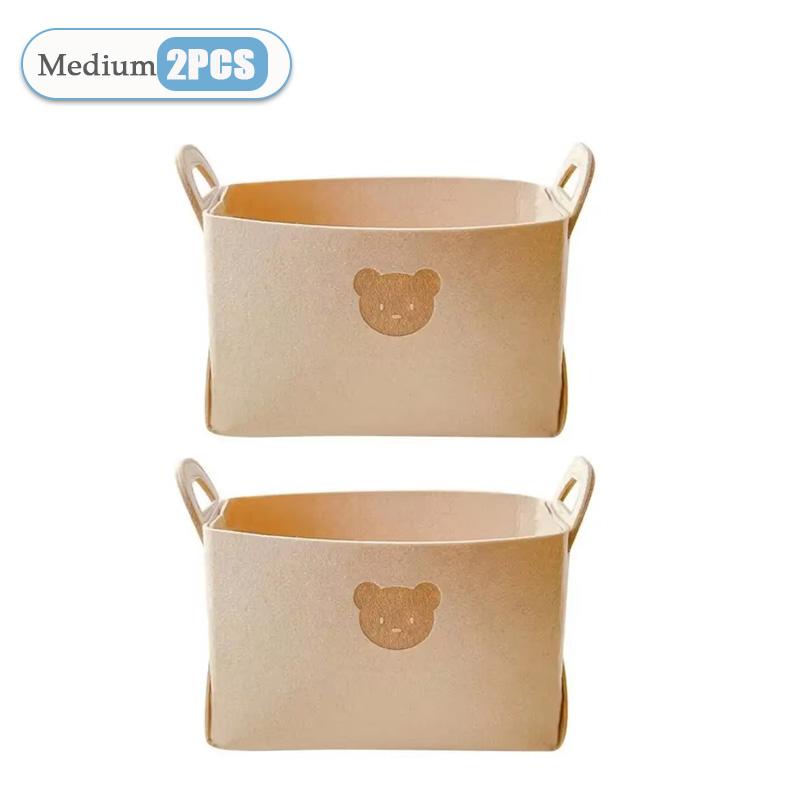 1-8PCS Bear Felt Storage Basket Snacks Toys Storage Basket Large Capacity Foldable Clothes Organizer Desktop Sundry Organizer