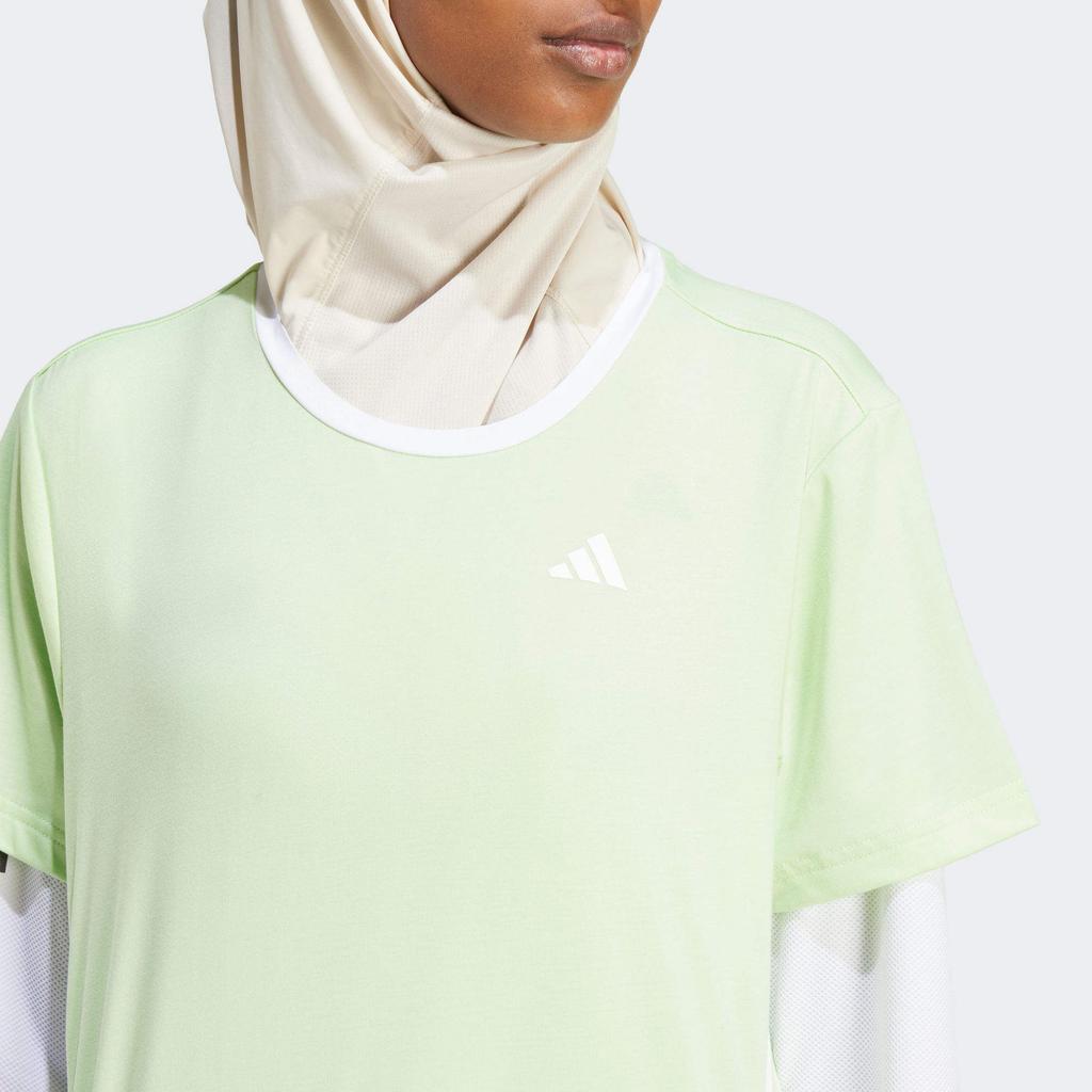Adidas Three Stripe Color Block Round Neck Short Sleeve T-Shirt Women Tops Green IW8786