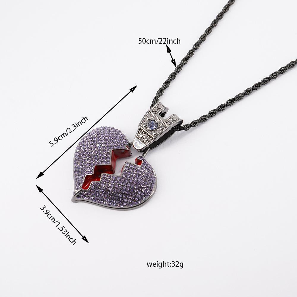 Jewelry Gun Black Purple Diamond Broken Heart Pendant 3mm Fried Dough Twists Chain Necklace Jewelry European and American Personality Fashion