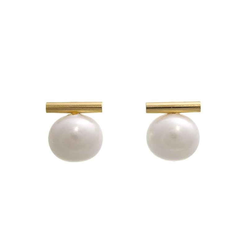 

[Kobe Ventaine] VINGTAINE metal bar pearl Chubby simple volume accessories P5222-G-P earrings gold