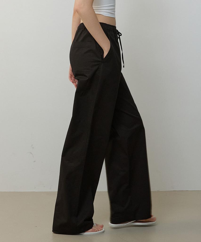 CITYBREEZE Cotton String Elastic Waist Wide Pants_Black