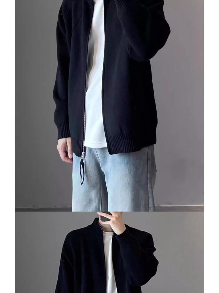 Men's Stand Collar Korean Style Double Zipper Knit Cardigan for Autumn/Winter