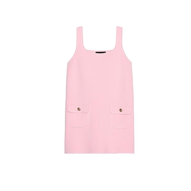 

Spring and Summer New Women s Clothing Flip Stickers Pocket Decoration Short Sleeveless Square Collar Spaghetti Straps Knitted Dress 4192054 Pink L