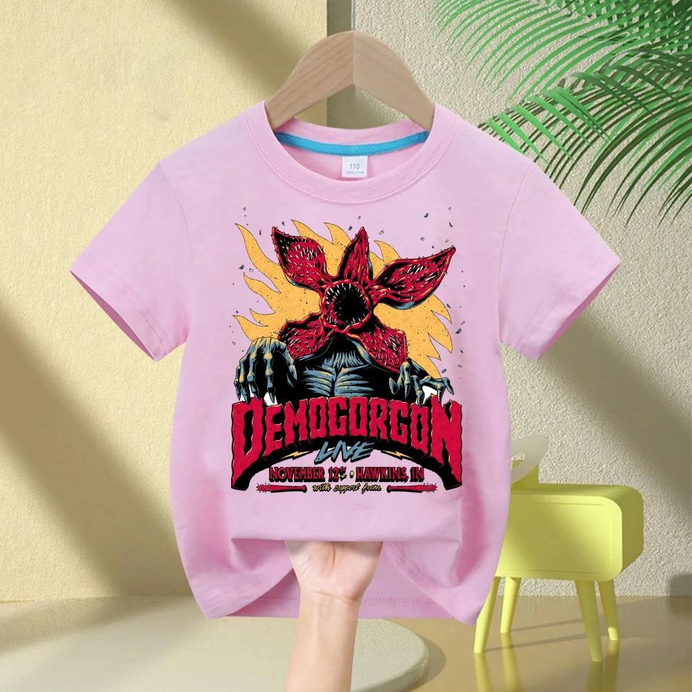 Stranger Things Demogorgon Print T-shirt for Boys and Girls, Classic Short Sleeve T-shirt with Inverted Design from 1983, Gift F