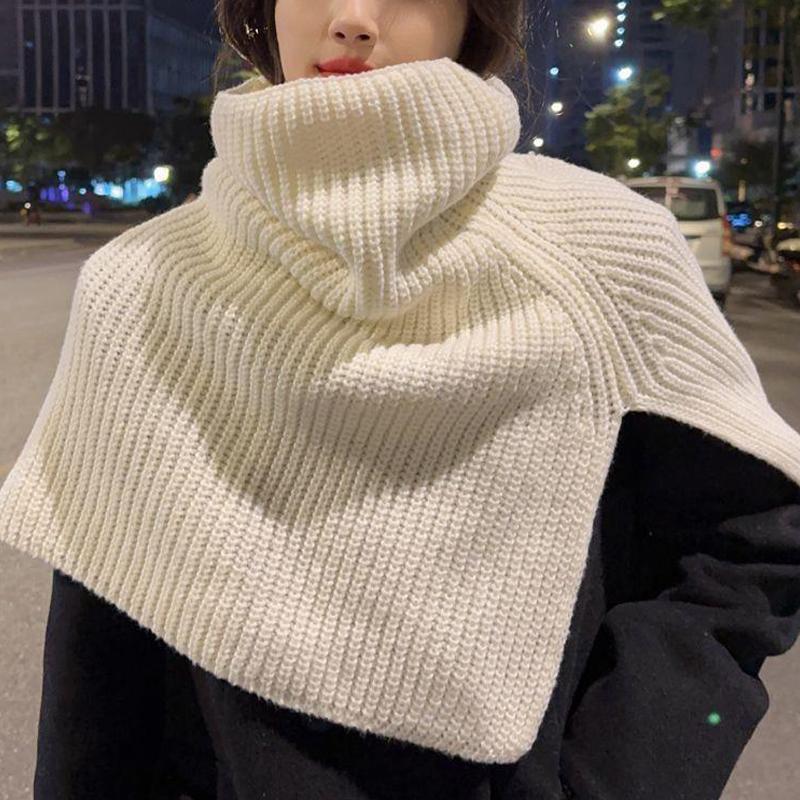 High Collar Shawl Winter Keep Warm Neck Protection Pullover Knitted Scarf For Women