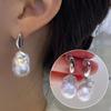 13-14mm Natural Baroque Pearls Fashion Drop Earrings DIY 925 Silver Empty Tray Fine Wedding Jewelry for Women