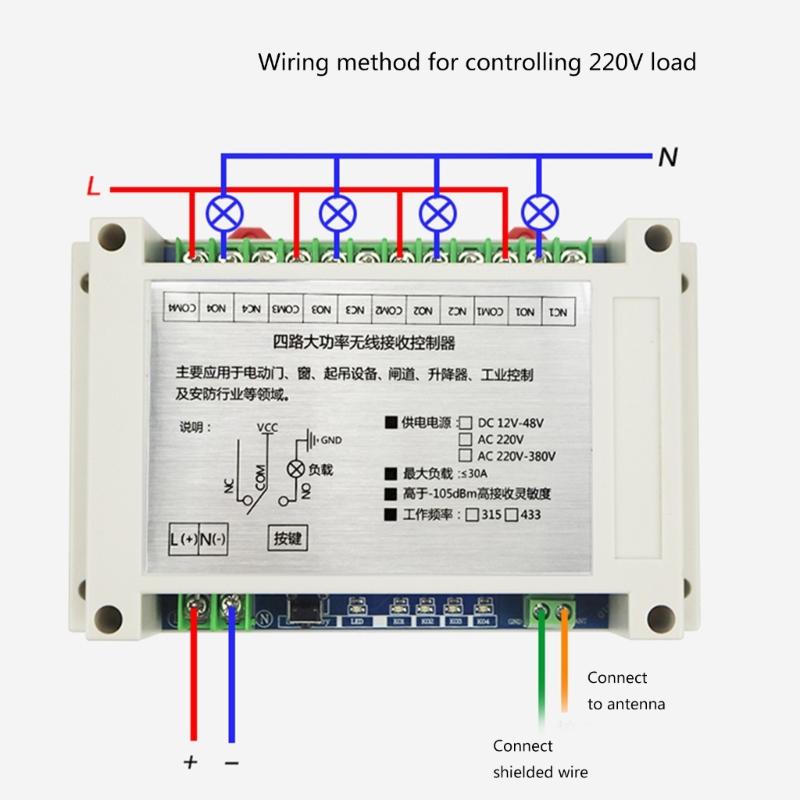 315Mhz 433Mhz DC 12V-48V 4CH Relay Module Receiver 1527code Wireless Remote Control Switch for DC Motor DIY