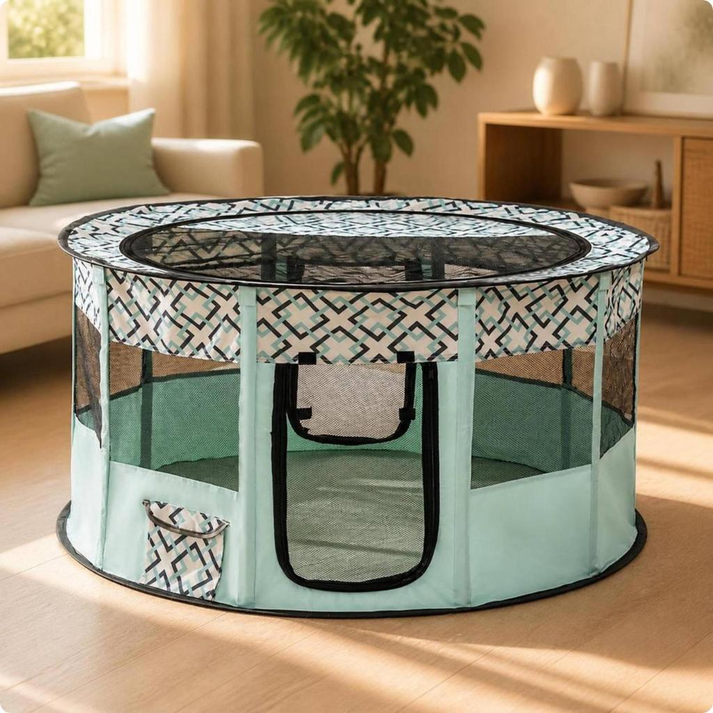 Whelping Enclosure with Mesh Panels | WipeClean Polyester textile, Lightweight Frame Design, Puppy