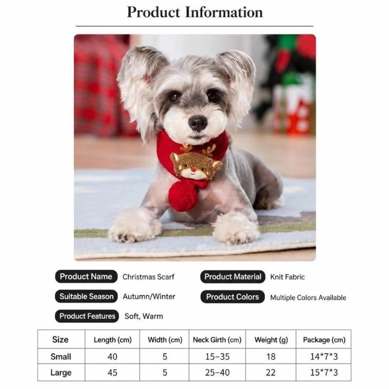 Santa Claus Dog Knitted Scarf Collar Adjustable Christmas Pet Bandana for Small Medium Large Dogs Holiday Gifts