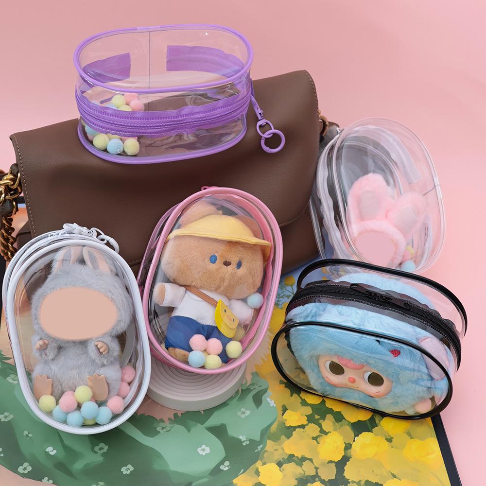 15CM Double Zipper Ita Bag: Durable Transparent Cotton Carrier for Doll Figurines