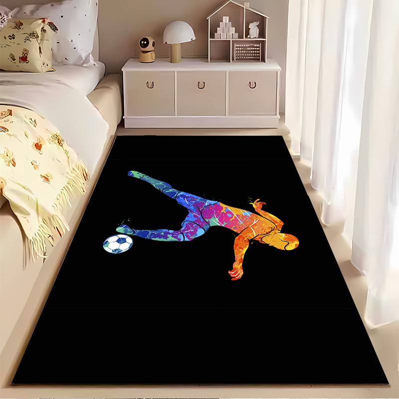 Colorful Soccer Player Illustration Rug Non-slip rug suitable for living room and bedroom sofas.
