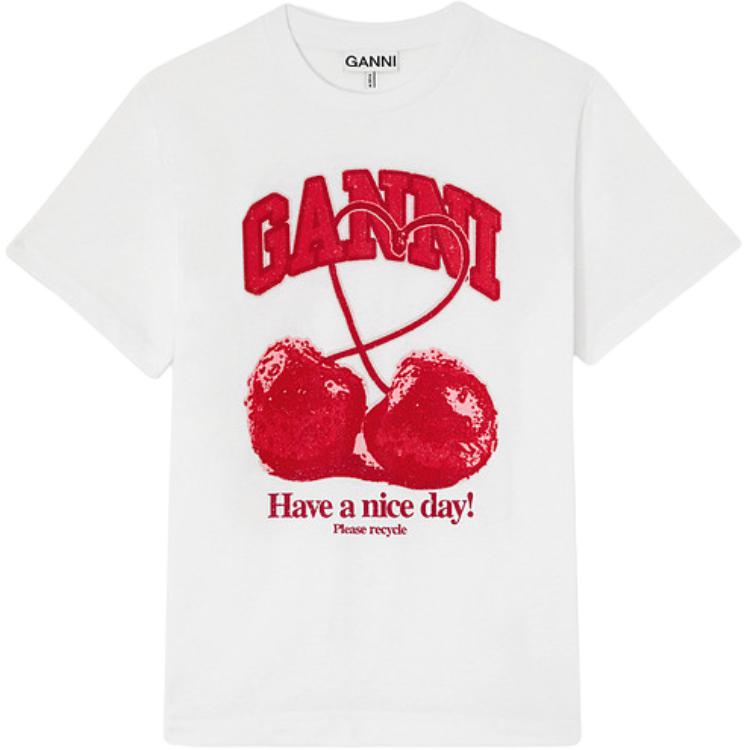 Ganni Minimalist Versatile Cherry Print Straight-Cut