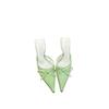 Pointed head bag head empty slippers women's outer wear bow half-drag stiletto high heels sandals