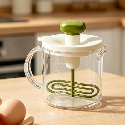 Clear Hand Press Egg Mixing Cup Manual Whisk & Strainer Kitchen Gadget For Home Dorm Apartment, Daily Baking Cooking Cream Milk
