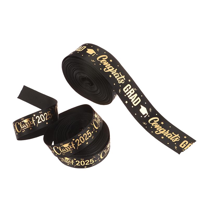 10Yard/Lot 2025 Graduation Satin Ribbon Bronzing Congrats On Congratulations Congrats Grad Decorative Ribbon Gift Wrapping