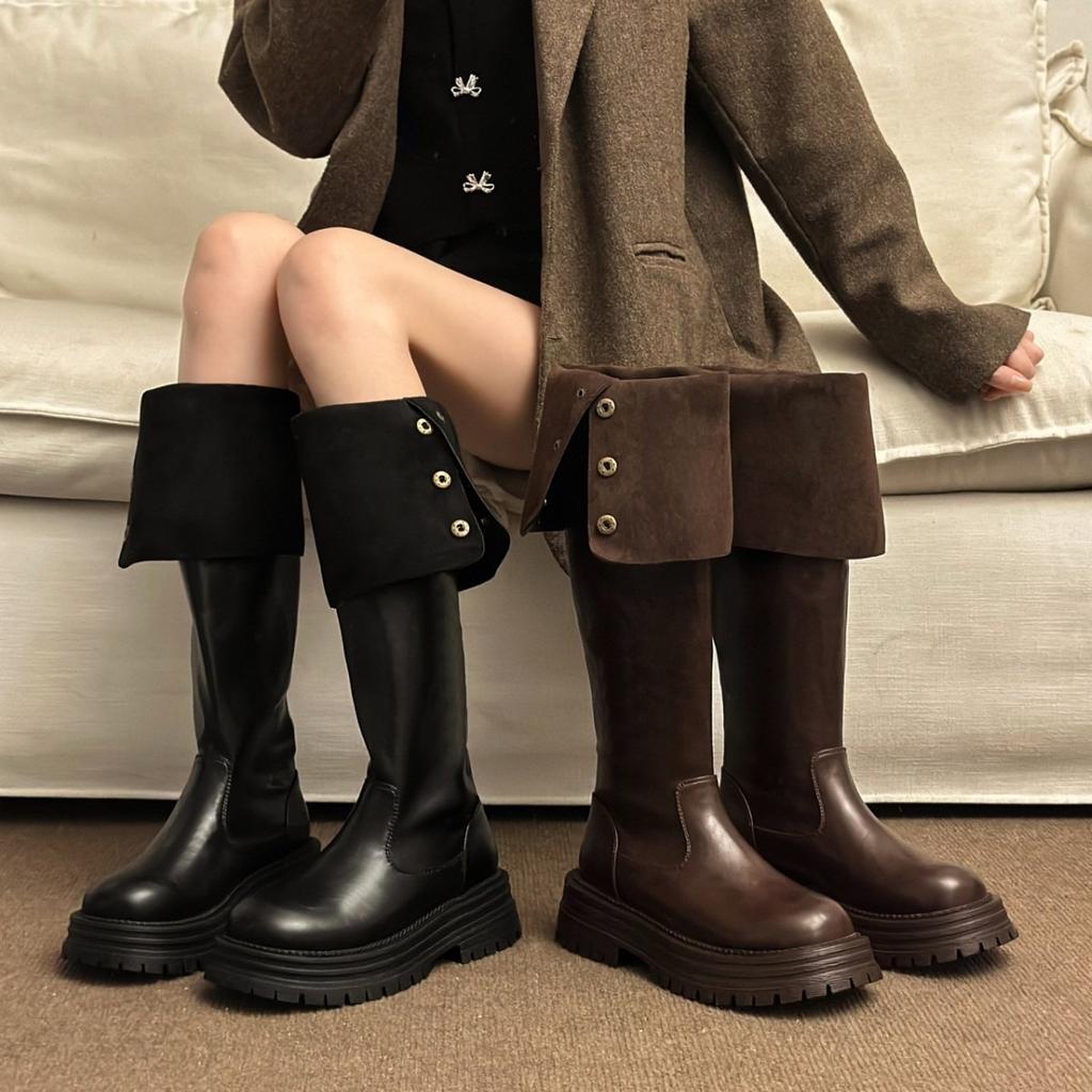 Temperament British style knee high boots two wear autumn versatile locomotive boots and boots women's platform new thick heel