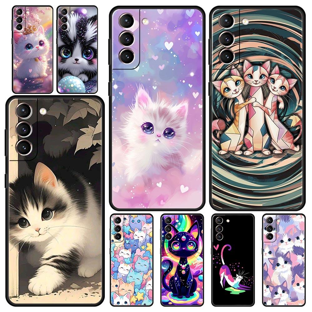 Colorful Cat Design Phone Case for Samsung Galaxy S26 S25 S24 S23 S22 S20 S21 FE Ultra S25 Edge Plus 5G Soft TPU Cover Funda Bag