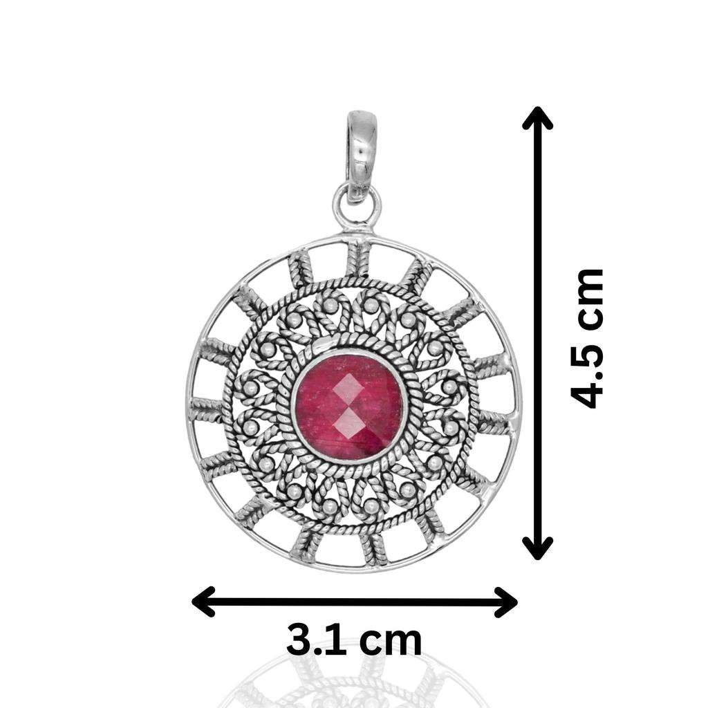 Handmade Round Twister Wire Pendant for Her, 925.% Silver Pendant, Red Corundum, Gift for Mom