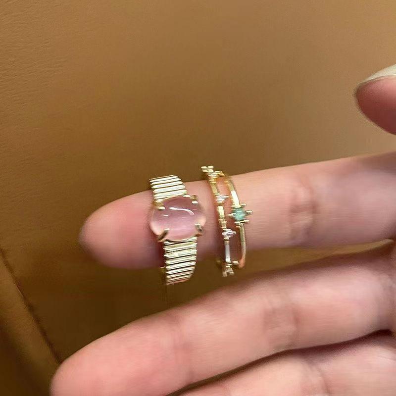 Pink opal ring temperament sweet open index finger ring Internet celebrity ring