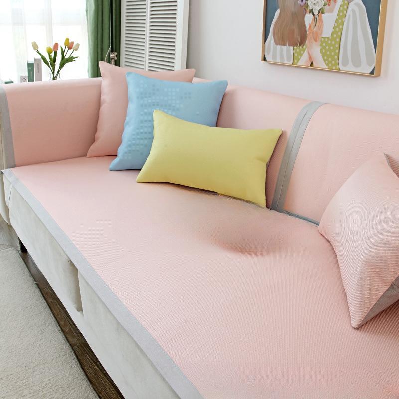 Pernă de canapea de vară anti-alunecare Mică pernă de șezut din mătase de gheață în carouri pentru vară, stil simplu de vară, prosop cu spătar proaspăt husă de canapea