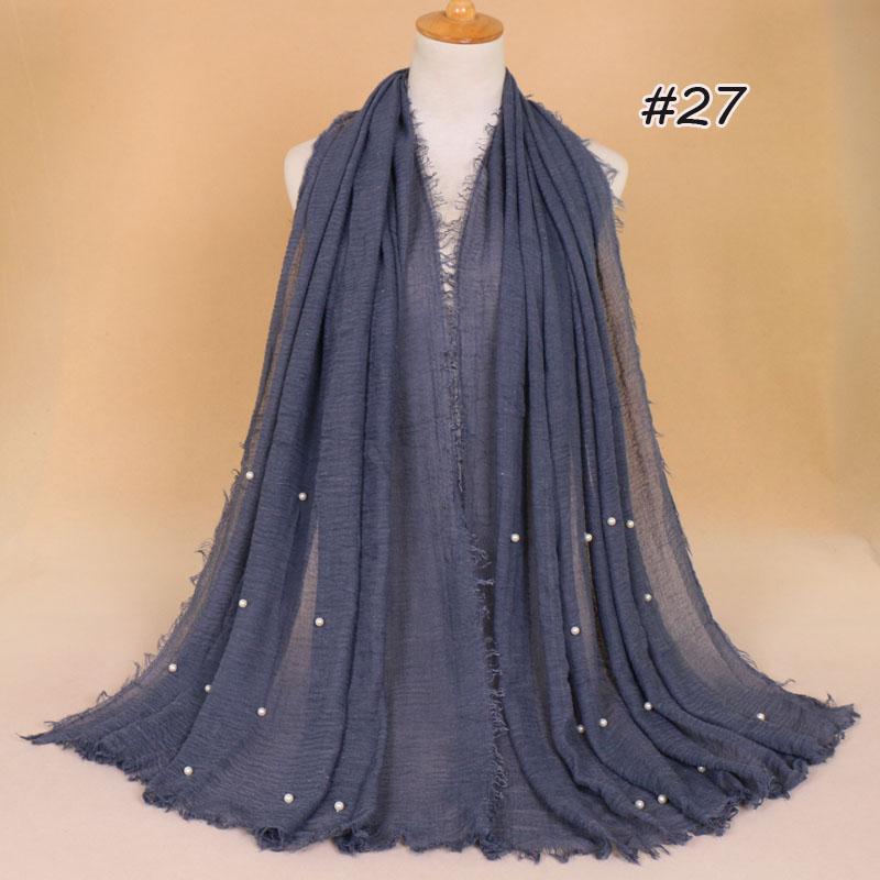 New Plain Crinkled Cotton Muslim Hijab Scarf Women Ladies Scarfs Shawls Head Wrap Pearl Beads Head Scarves Soft Muffler Stole