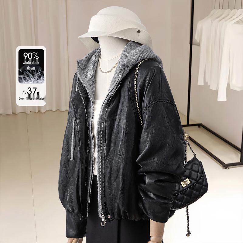 

Sibaishe Women s Faux Two-Piece Hooded Down Puffer Jacket L