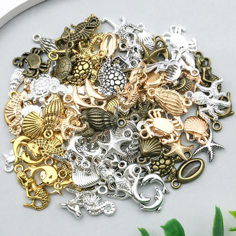20-100pcs Ocean Zinc Alloy Pendants DIY Handmade Jewelry Accessories Sea Star Conch Turtle Jewelry Pendant Material Package