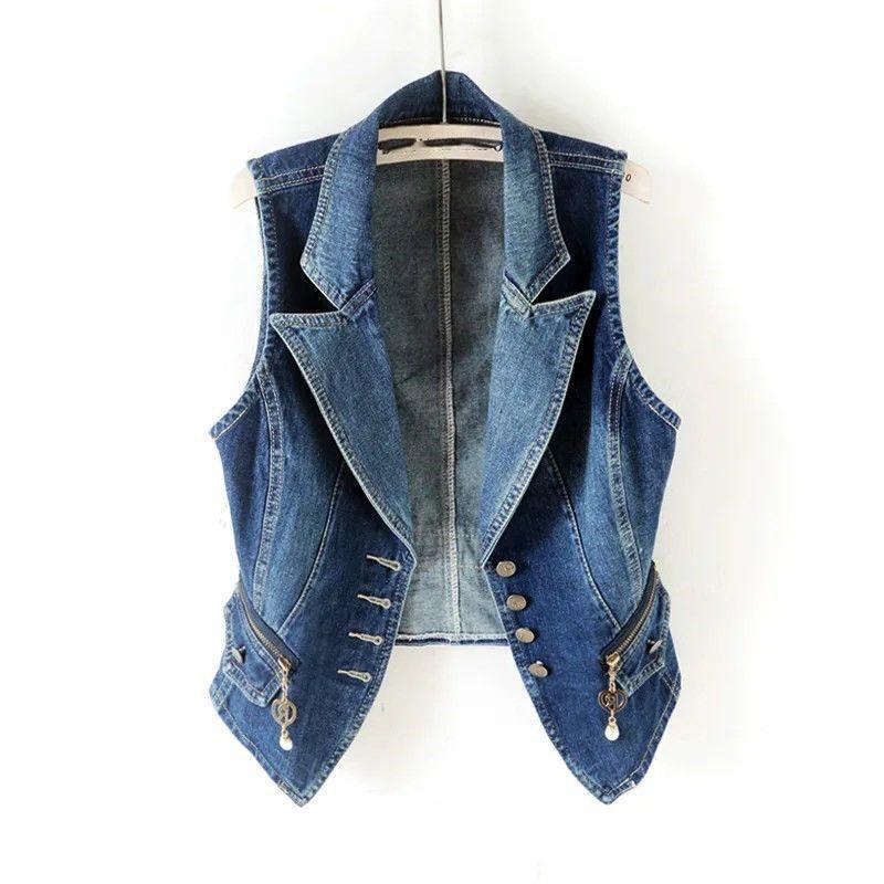 Fashion Denim Vest Female Streetwear V Neck Women Vest Summer Large Size Waistcoat Jeans Tops Sleevless Jacket Chaleco Mujer