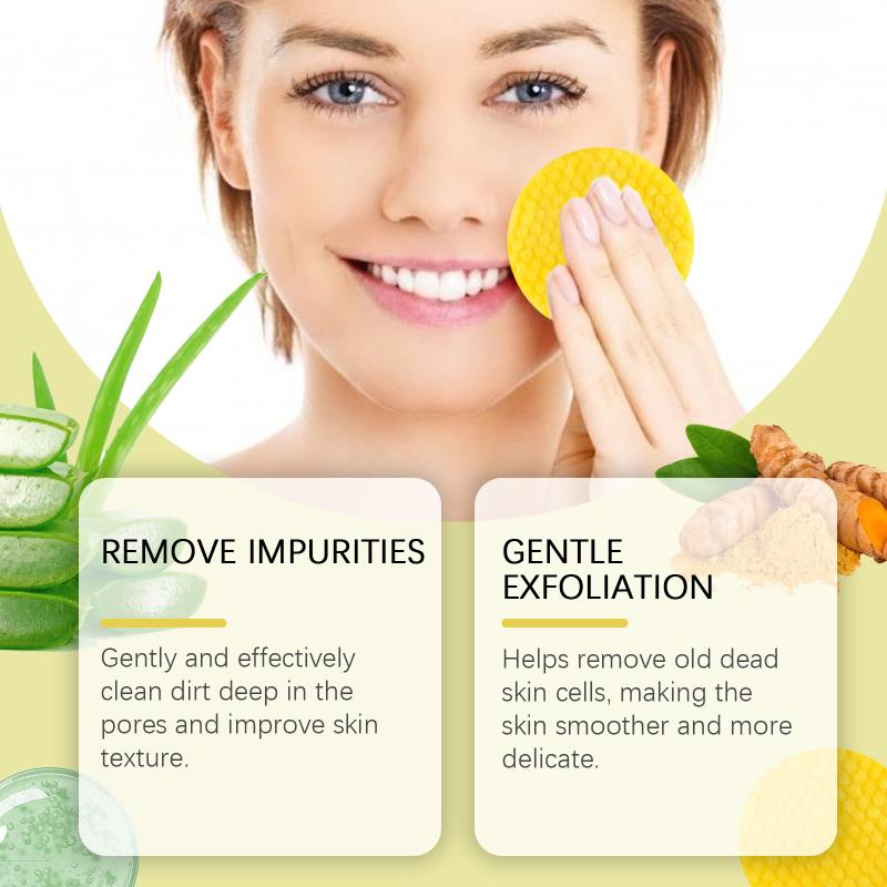 Turmeric Kojic Cleansing Pads For Face Exfoliating Sponges Fade Dark Spots Oil Control Shrink Pores Brighten Cleanser Skin Care