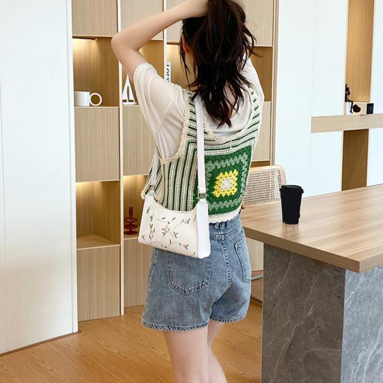Floral Embroidered Underarm Bag Faux Leather Shoulder Bag Ladies Handbag Shoulder Purse for Party Street Work