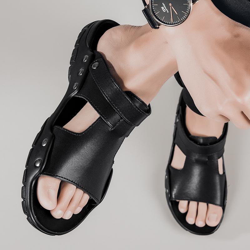 2024 Summer New Men's Versatile Fashion Two Wear Casual Leather Shoes Sandals Simple Outdoor Comfortable Anti Slip Beach Shoes