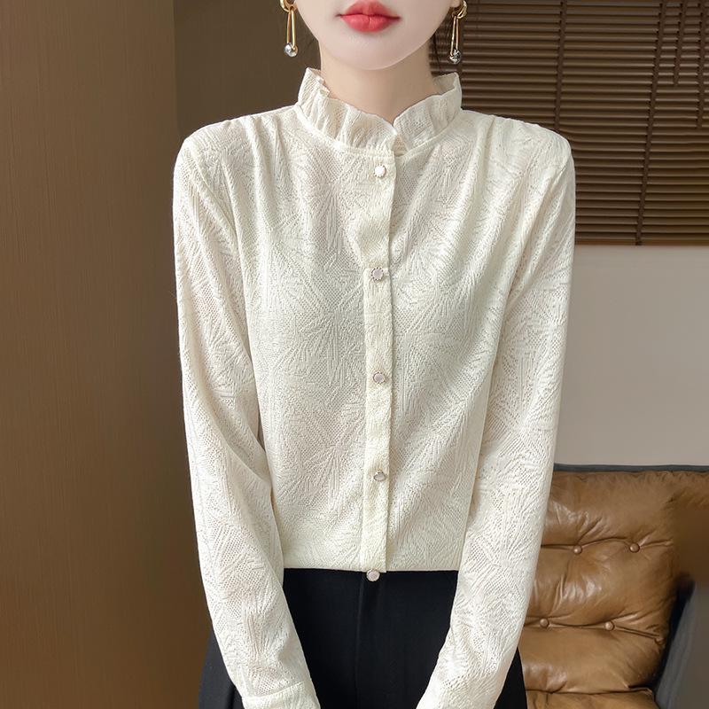 

Женский вязаный топ с цветочным принтом и оборками на воротнике, 2025 L абрикосовый