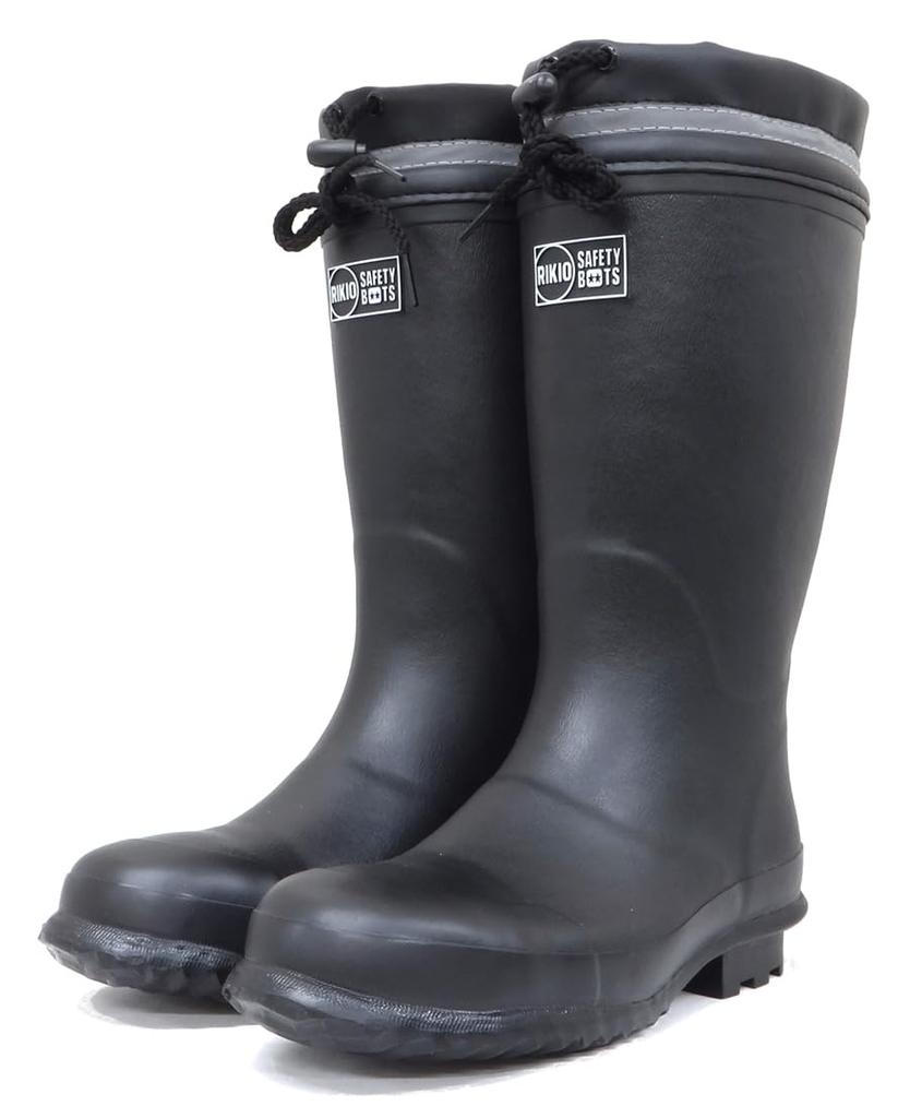 Rikioh Safety Shoes, Alkali-Resistant Rubber Boots, S235, Men's, Black, LL
