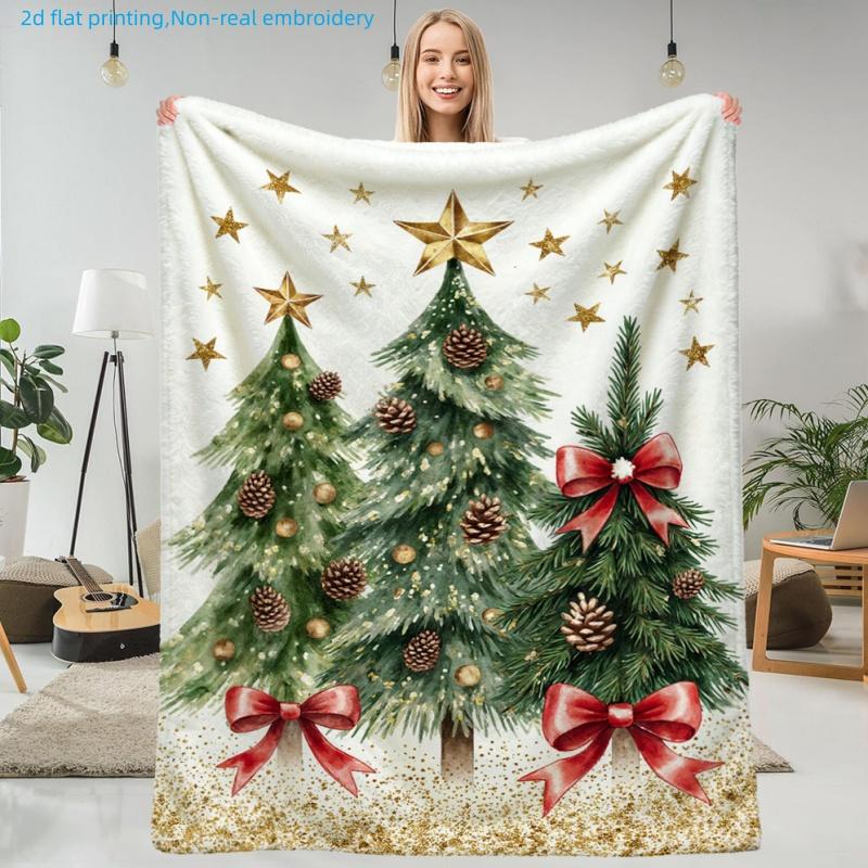 1pc Christmas Tree Printed Blanket, Festive Theme, Multi-Size Available, Suitable for Living Room, Bedroom, Study, Office, Outdoor