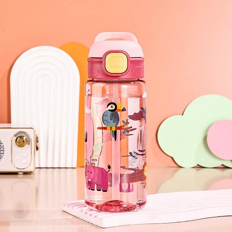 Cartoon Animals Plastic Water Bottle With Soft Straw Portable Children Spout Water Cup Student Gift Cup Anti-drop Water Bottle