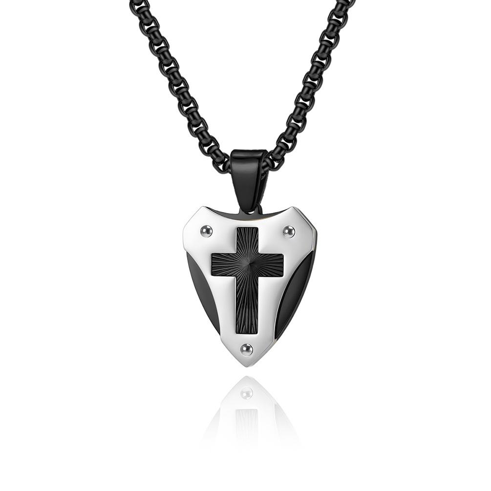 Pendant Necklace Men's Mechanical Style Shield Folding Fan Texture Two-Color Couple Pendant Sweater Chain