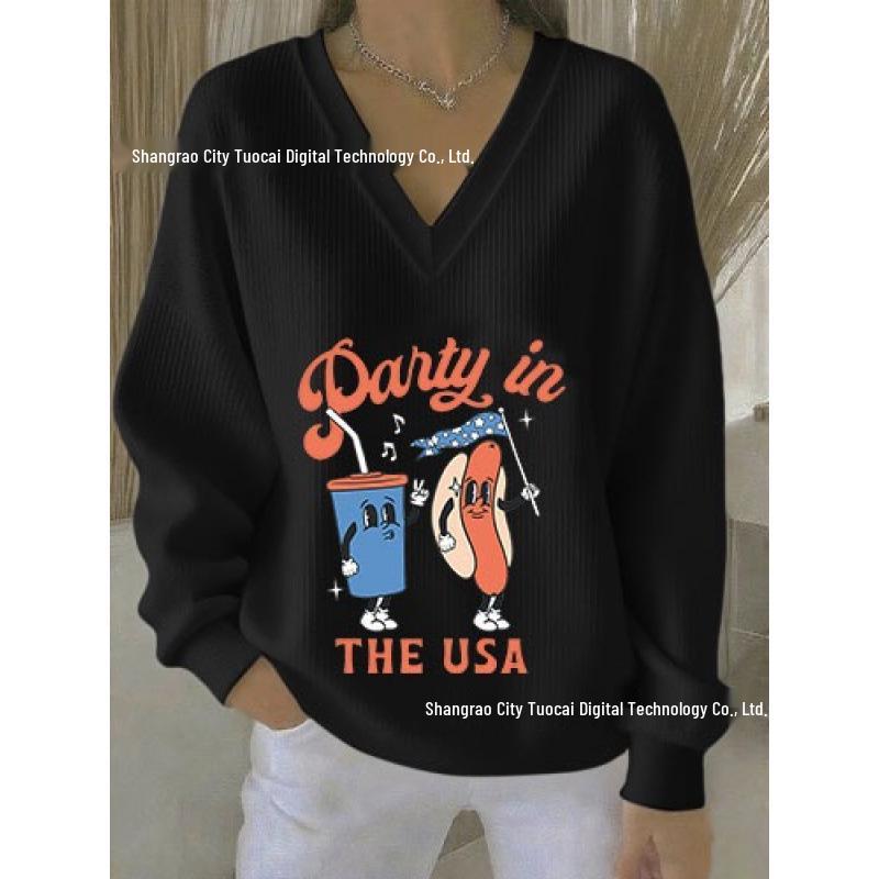 2025 3D Print V-neck Knit Pullover: Versatile Loose Fit Sweater for Autumn/Winter
