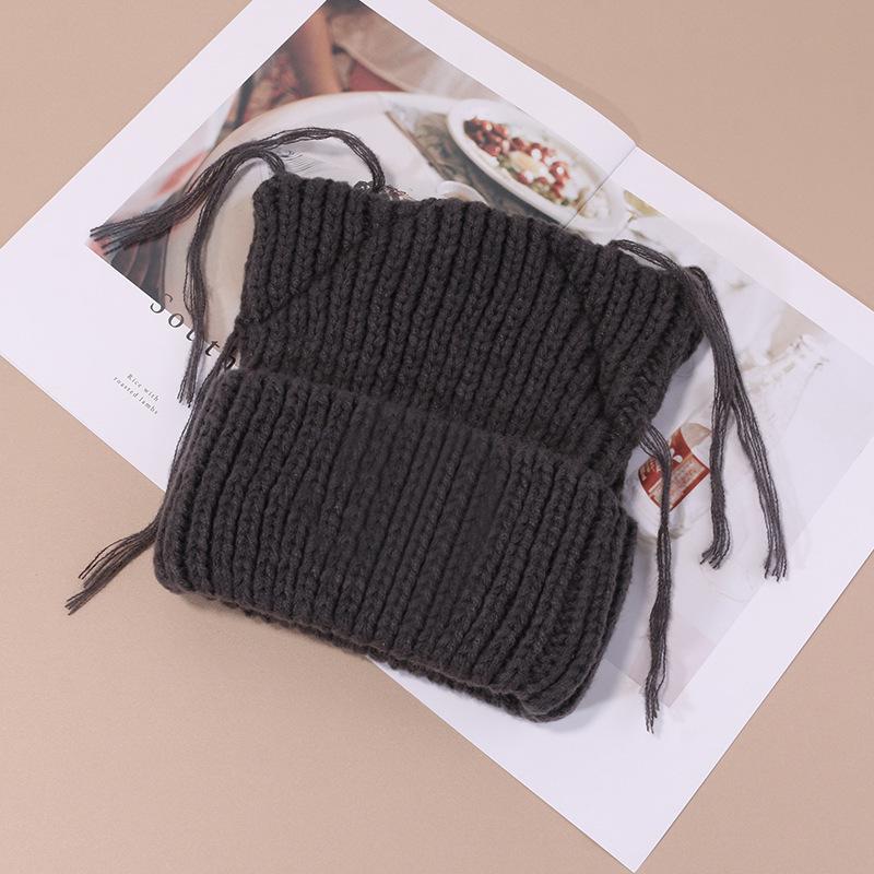 

Кисточка Шерстяная Шапка Женская Кошачьи Ушки Вязаная Осень и Зима Забавная Защита Ушей Теплая Вязаная Шапка Корейский Стиль Универсальная Шапка-Пуловер M（56-58cm）