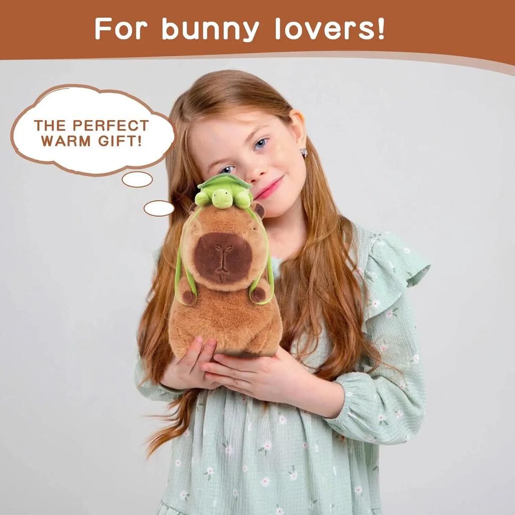 Pet Cute Capybara Plush with Turtle Backpack Kawaii Capibara Stuffed Aniamls Toys Keychain Bag Charms Gifts for Kids Brown