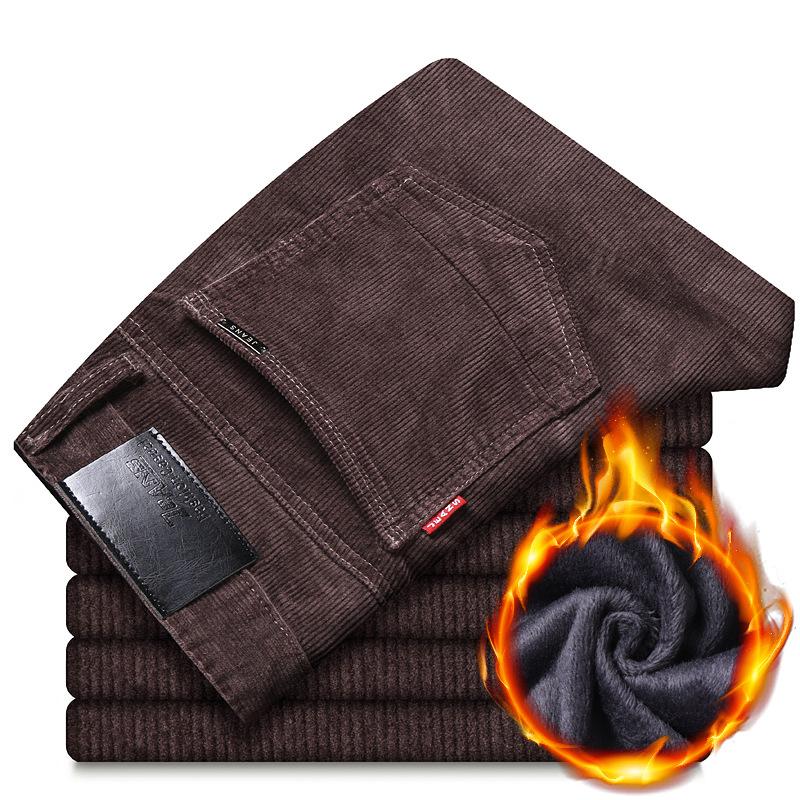 

Осенне-зимний новый стиль с толстым бархатом и теплыми легкими бархатными брюками, деловые свободные повседневные прямые длинные брюки, мужские брюки 40 кофейный